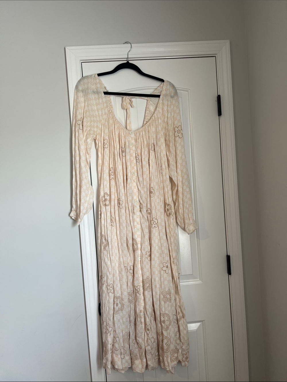 Boho Tie-Back Peasant Maxi Dress in Cream
